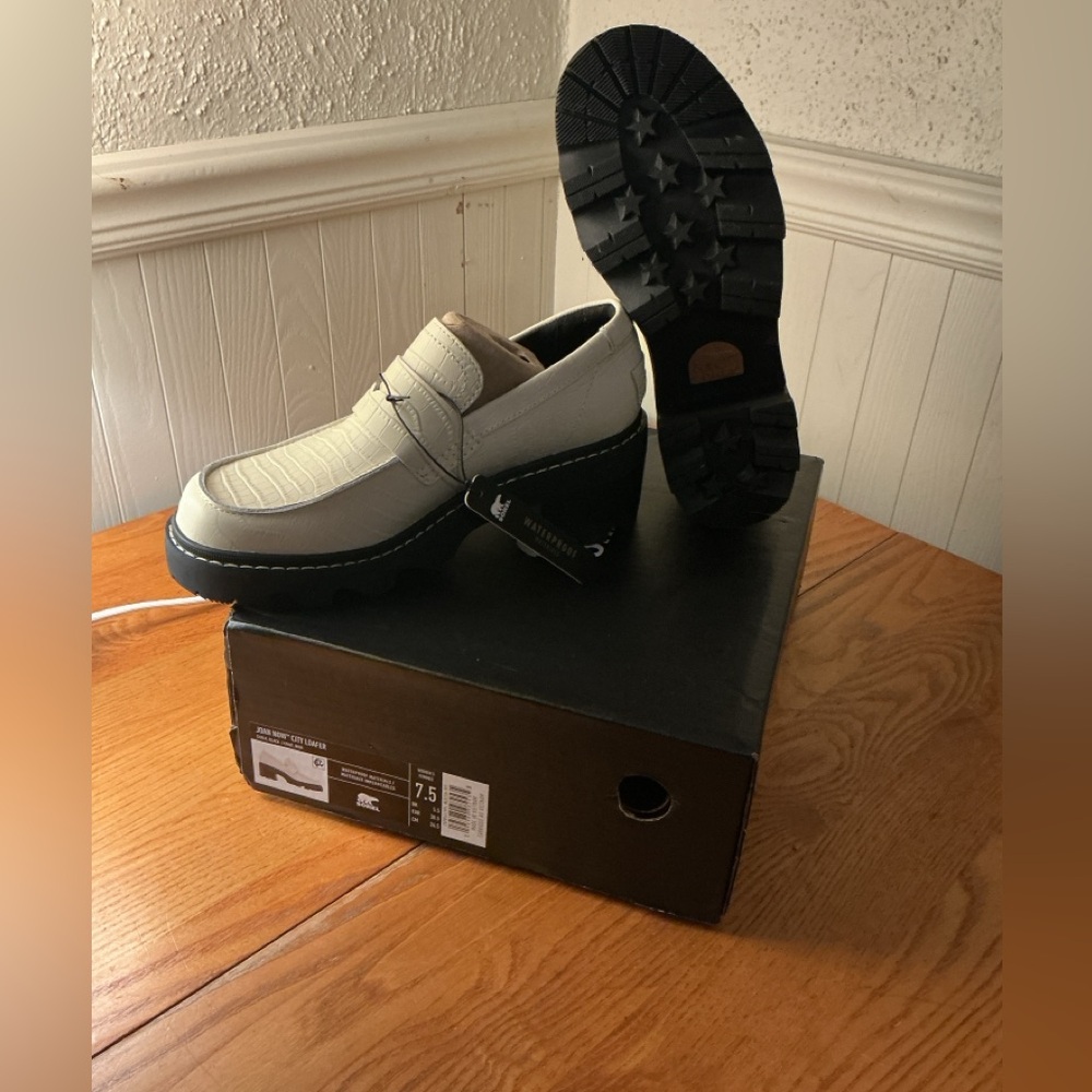 Sorel White and Brown Slip-On Loafers